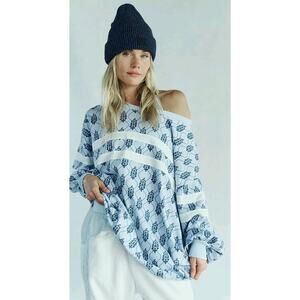 Free People Post Up Logo Layer Sweatshirt SMALL Ice Grey Combo Fit Med/ Large